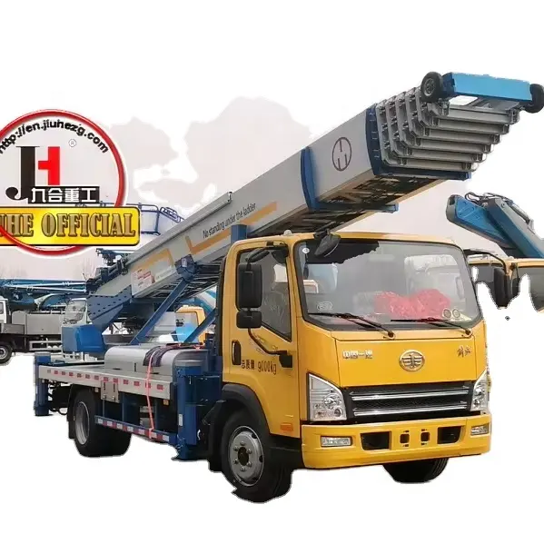 China Fabriek Jiuhe Merk Bouw Lifter Ladder Transport Truck 32 M Ladder Heftruck Voor Verkoop Gemonteerde Hydraulische Vrachtwagen