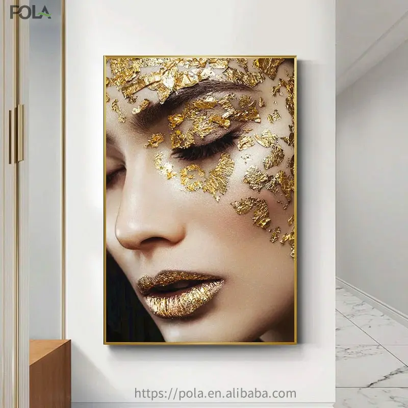 Lusso bella donna e oro rosa accessori ritratto pittura a olio soggiorno casa tela Cuadros Decor Wall Art Picture