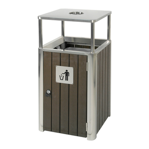 Woodview <span class=keywords><strong>Metal</strong></span> çöp kutusu ile sürdürülebilir açık dikdörtgen çöp tenekesi paslanmaz demir çelik Park sokak ayakta yapısı - Product Image 1