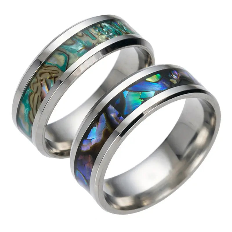 2020 regali di personalità di alta qualità anello in titanio a forma di conchiglia anello personalizzato Hip Hop da uomo in acciaio inossidabile con conchiglia di Abalone colorato
