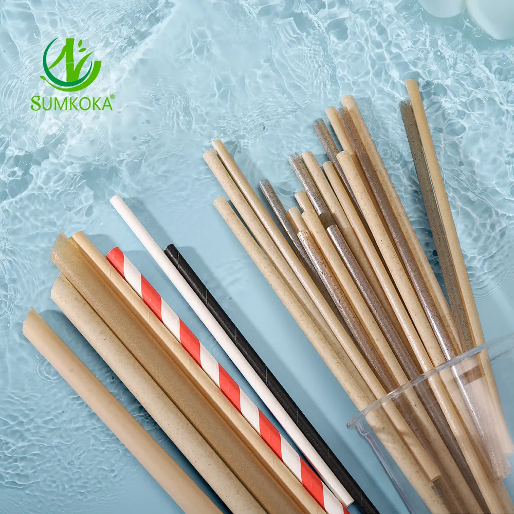 SUMKOKA, accesorios de barra biodegradables ecológicos, pajitas desechables de caña de azúcar, pajitas de bagazo para restaurante y Hotel