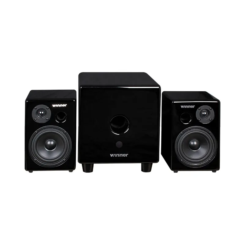 Altavoz de escritorio de madera para uso doméstico, estantería de ordenador con altavoz hi-fi activo de 150W de 3/4 pulgadas de alto tono y 4 pulgadas de bajo medio