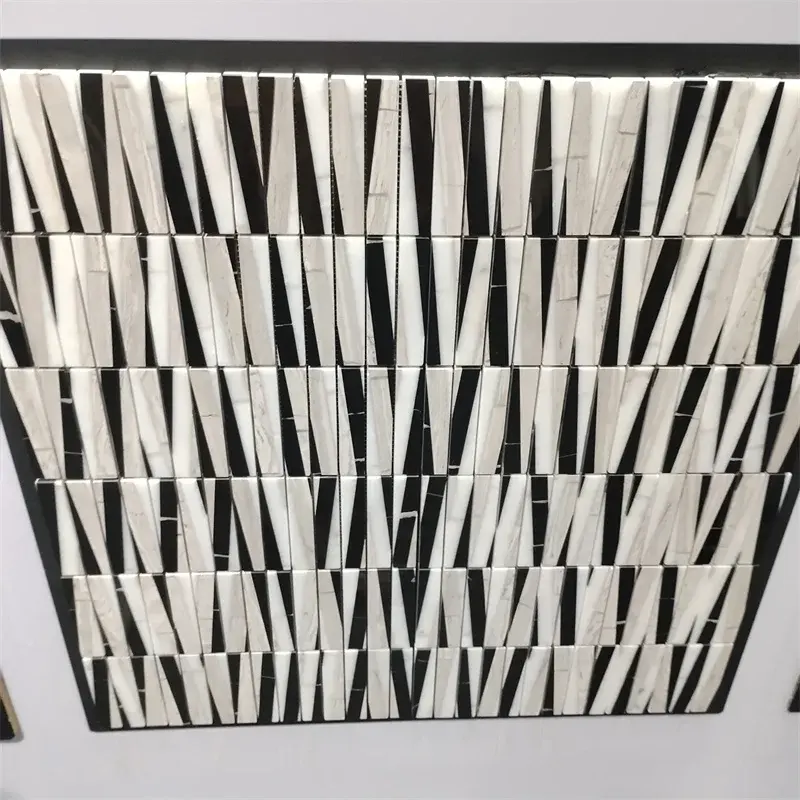 Un grado stile industriale di piccole dimensioni rettangolo pietra naturale lucidato in bianco e nero marmo mosaico piastrelle per architettura all'aperto