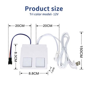 DC12V 12w双键3色触摸调光器智能浴室发光二极管光镜触摸传感器开关，用于防雾温度控制 - Product Image 2