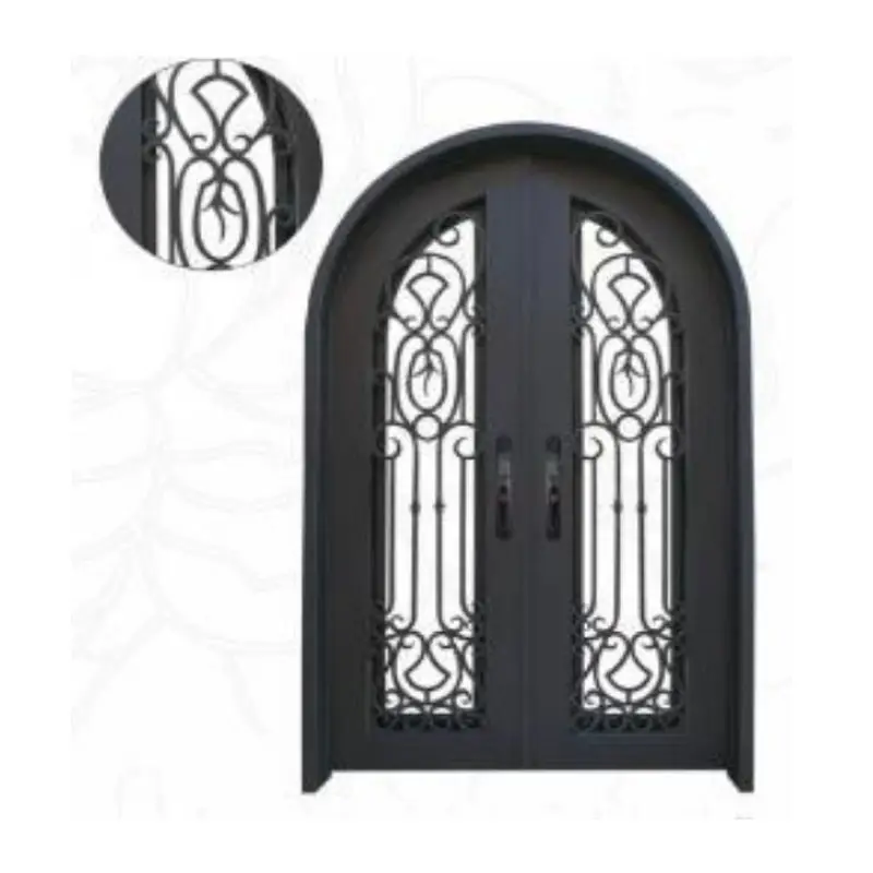 Diseño de lujo de hierro forjado exterior doble puerta abierta parrilla precolgada entrada de seguridad diseños principales puertas