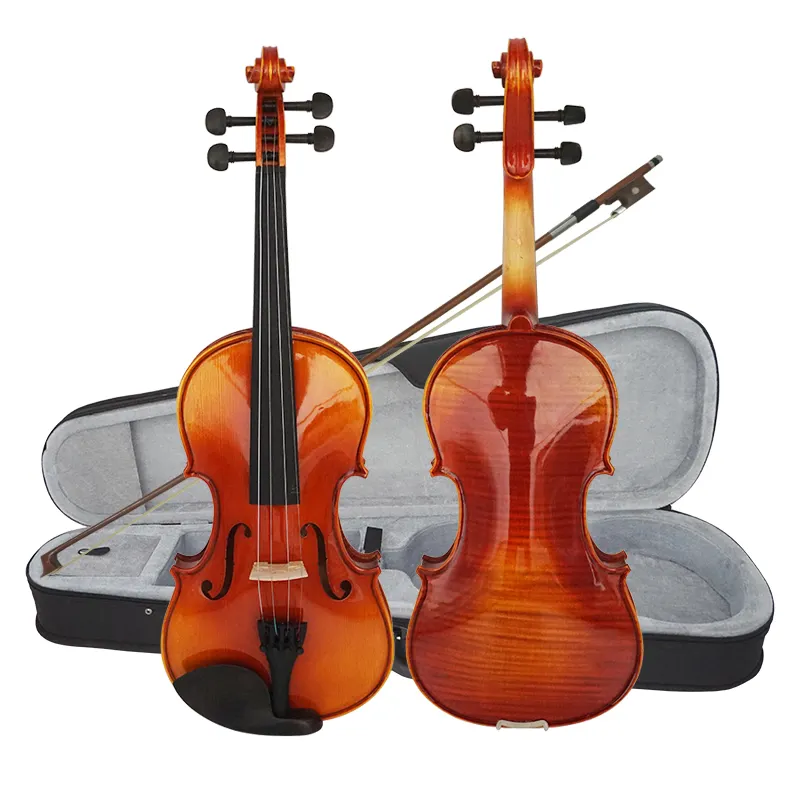 Aiersi marca hecha a mano brillante color rojo marrón 4 4 todo sólido Pulverización violín ébano con estuche arco instrumentos de cuerda para la venta