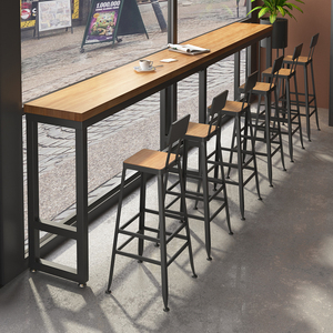 High Top Outdoor Metal Frame Pub Dining Kitchen Design Rustic Long Narrow Rectangular Dining <strong>Wooden</strong> <strong>Bar</strong> Table - Product Image 1