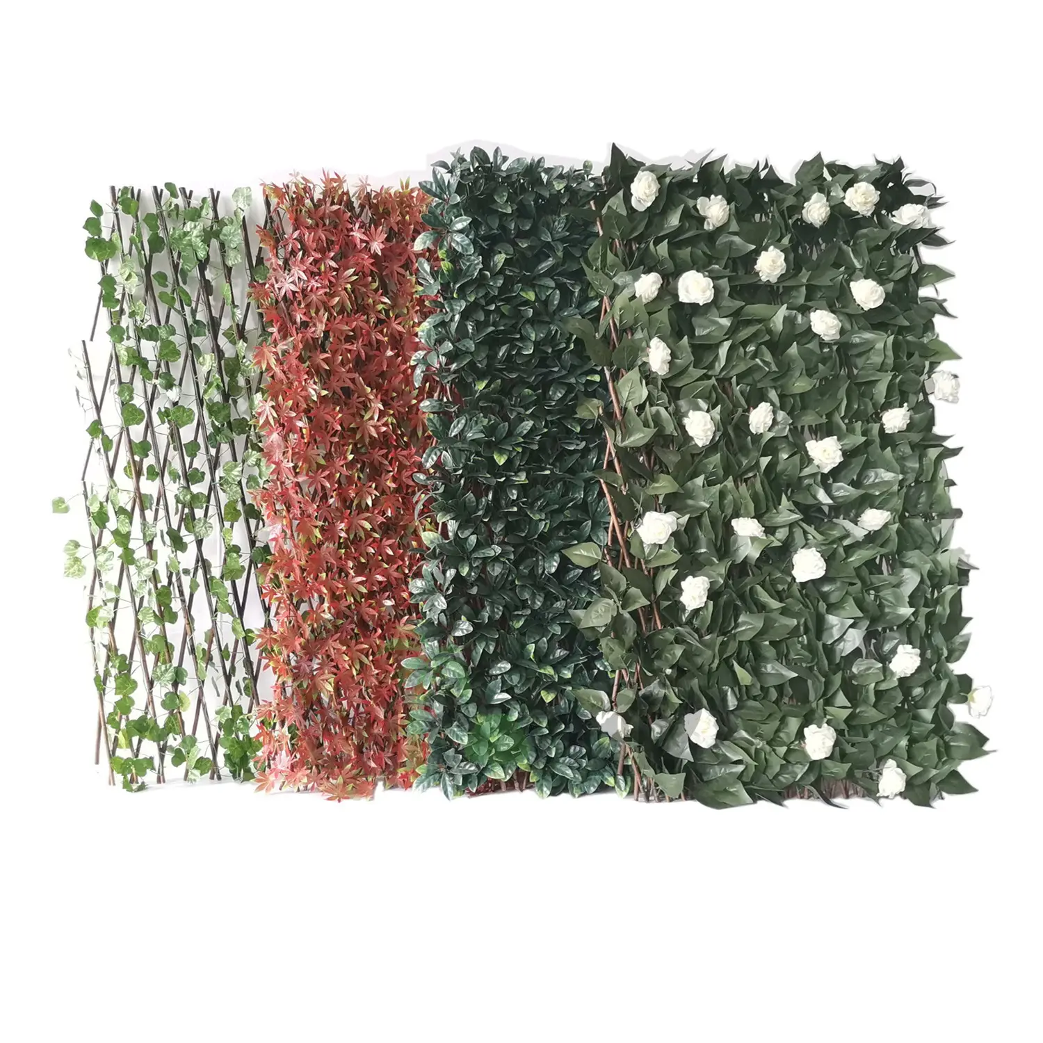 Prezzo di fabbrica siepe artificiale verde simulato lvy foglia recinzione pannelli willow trellies decorazione della parete del giardino