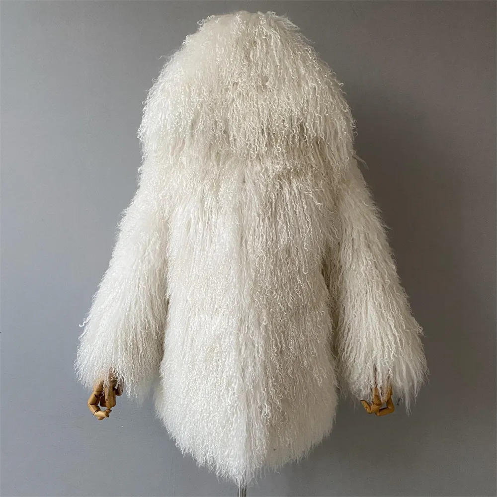 Roupas da moda 2024 outerwear roupas femininas senhoras longo natural real pele mongol casaco de inverno com capuz