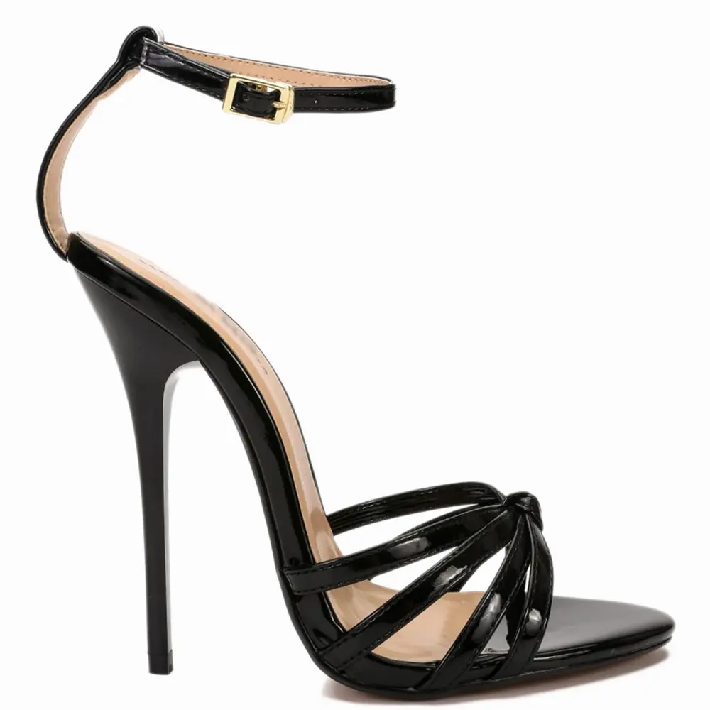 Plus Big Size 45 46 scarpe personalizzate personalizzate con servizio di design tacco alto Sexy sandali con cinturino in vernice nera per le donne