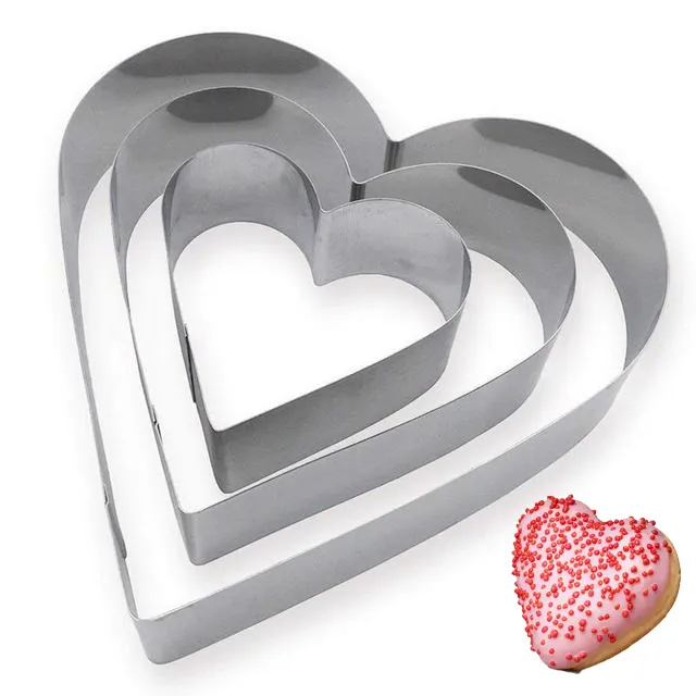 Anello per stampo per torta in Mousse di acciaio inossidabile a tre forme, anello per Mousse da Dessert quadrato a cuore tondo