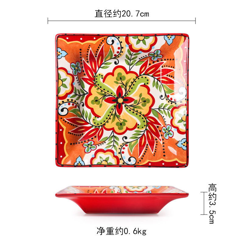 Plato cuadrado de 8 pulgadas, diseño Red Wave Card.