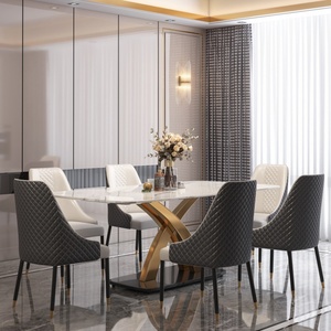 Mesa de comedor de losa de roca de lujo ligera Combinación de mesa de comedor y silla minimalista moderna de mármol Rectangular de gama alta - Product Image 3