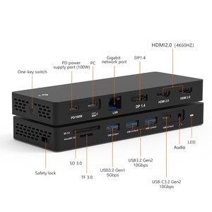 USB C HUB MST <span class=keywords><strong>DisplayPort</strong></span> kép HDTV 4K 60Hz Ba hiển thị loại C Adapter Hub 13 cổng 13 trong 1 loại C Docking Station - Product Image 1