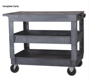 Heavy Duty Small Flat <strong>Top</strong> Plastic Service Carts <strong>3</strong> Shelves Storage <strong>Trolley</strong> with 500 lb Load Capacity and Handles - Product Image 1