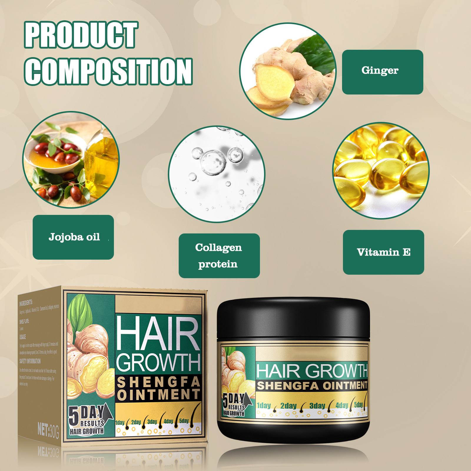 hot sale natural hair loss treatment solution 5 days ginger hair growth ointment 30g hair growth cream