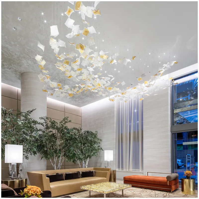 高級モダンホテルロビーシャンデリア装飾天井照明手作り透明ガラス大型シャンデリア