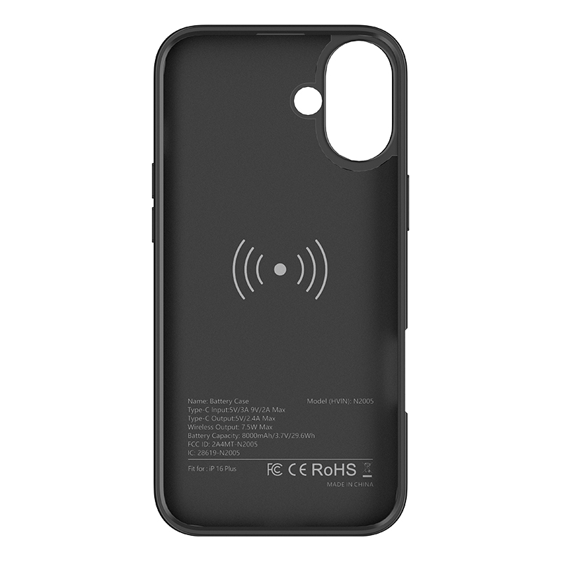 Noir pour iPhone 16 Plus (8000mAh)