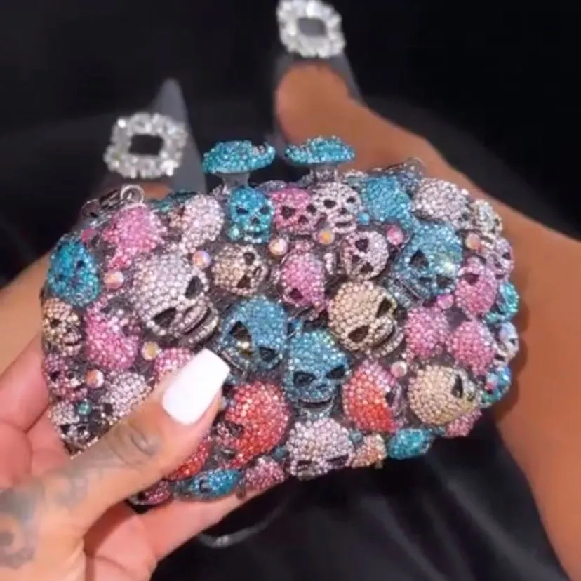 Borsa da sera con pochette con strass con manico in cristallo di lusso di alta qualità