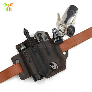 Echt Lederen Heren Taille Edc Gereedschapstassen Mes Riem Zaklamp Holster Schede Voor Outdoor Verdediging - Product Image 3