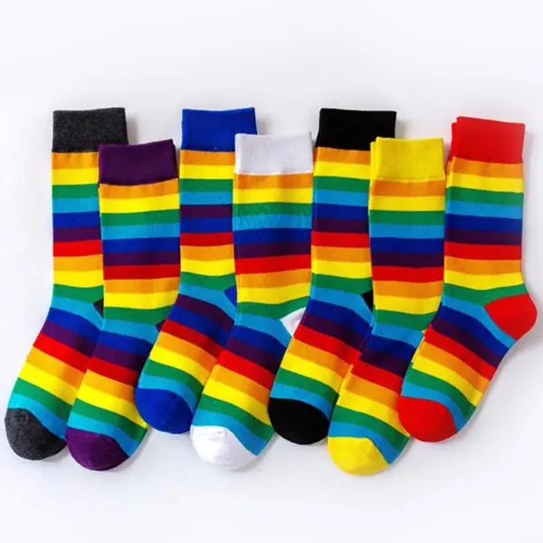 Meias listradas personalizadas de arco-íris, meias femininas e masculinas de rua, de algodão