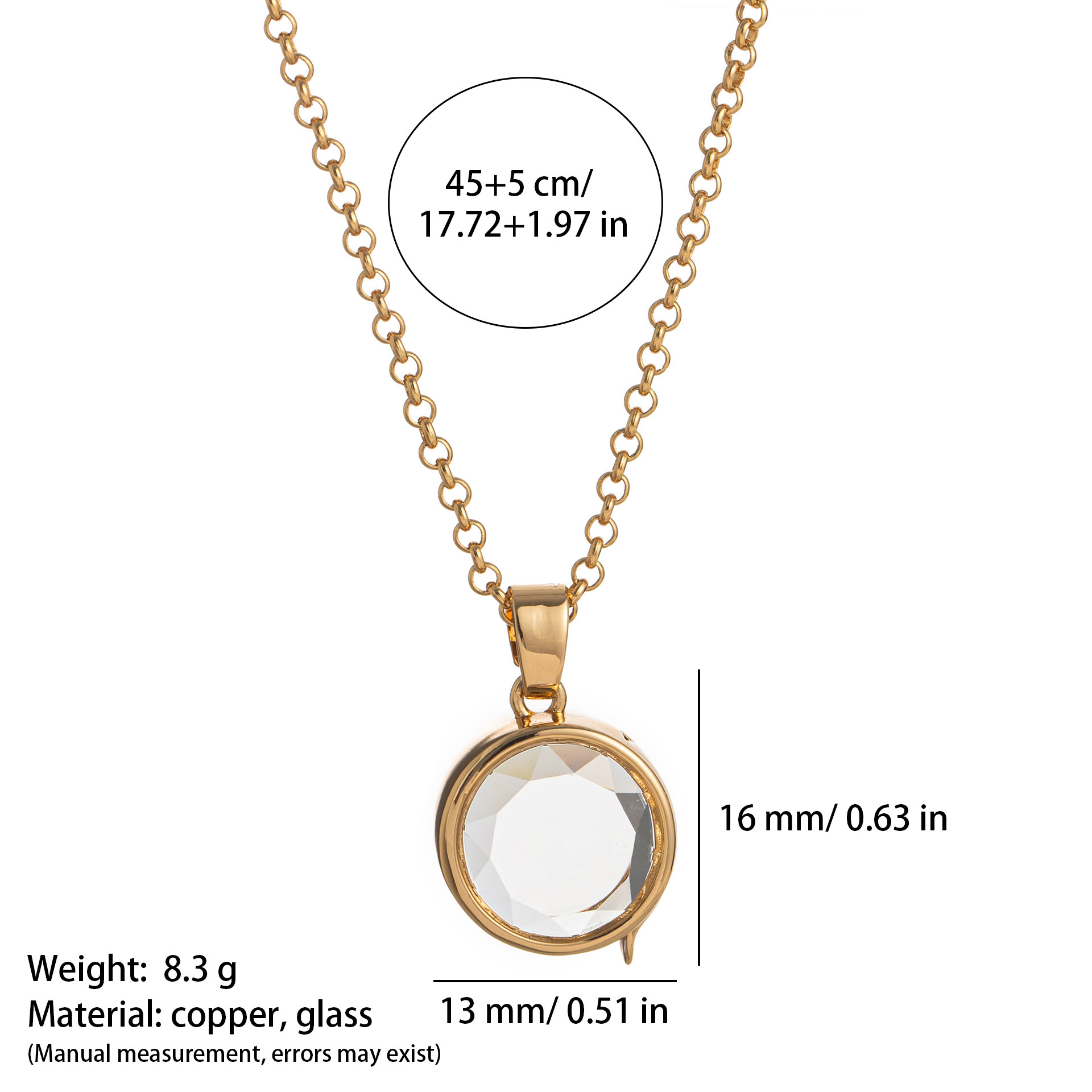 Collana con ciondolo a forma di scatola rotonda in vetro