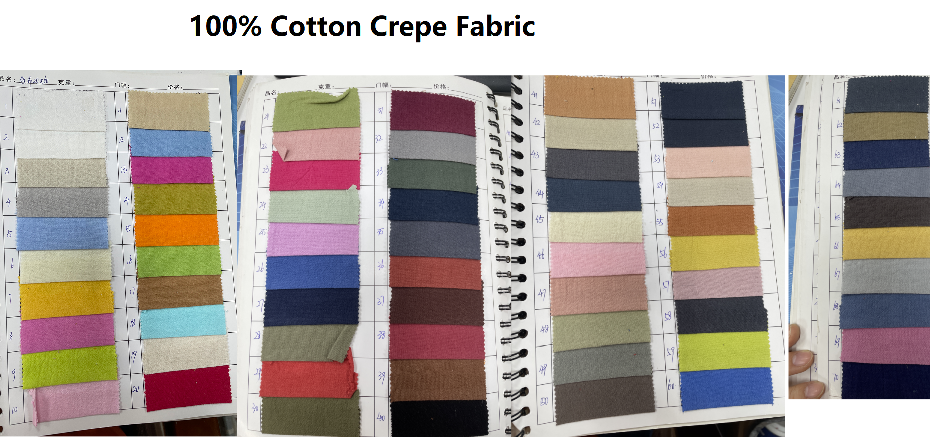 100% cotton crepe fabric colors