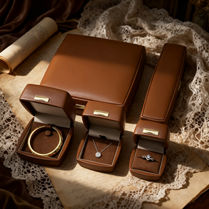 FANDIJI kotak perhiasan antik seri Vanka baru dengan desain Label Mental Logo kustom untuk kotak cincin gelang casing kulit PU - Product Image 2