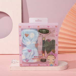 RubyFace kuvars gül yeşim yüz masajı için Set vücut Gua Sha sopa ve Hairband dahil yüz yıkama hediye kutu seti - Product Image 6
