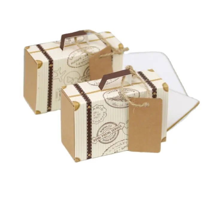 विंटेज सूटकेस बॉक्स पोर्टेबल यात्रा उपहार बॉक्स छोटे क्राफ्ट पेपर बॉक्स शादी के लिए भंडारण