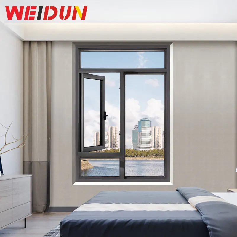 نافذة قابلة للإمالة و الانعطاف من الألومنيوم عالي الجودة من WEI DUN, ممانعة للصوت ، من الألومنيوم ، للمنزل ، البناء التجاري