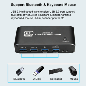 新的8K 2X1 HDMI2.1 KVM USB3.0开关8K 60HZ热键切换器HDCP2.3 2进1出用于计算机显示器键盘鼠标的USB开关 - Product Image 5