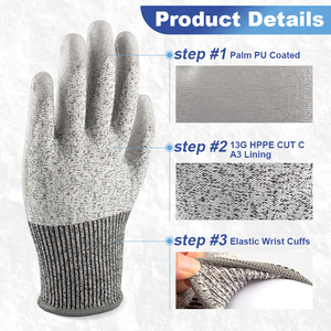 Cut <strong>C</strong> HPPE Liner PU Coated High Dexterity CE Anti Cut Protection A3 Hand <strong>Gloves</strong> for Heavy Duty - Product Image 2