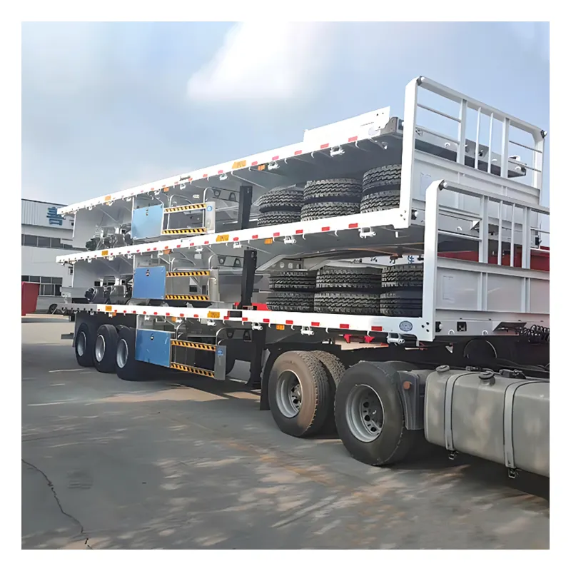 Nuevo Tri Axle 60-80tons Flatbed 40ft Container Trailer 13m Bogie Axle Flatbed Semi-Trailer