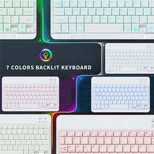 Universal retroiluminado 7 colores brillo ajustable multidispositivo delgado portátil inalámbrico Bluetooth 3,0 teclado para iOS Android - Product Image 5