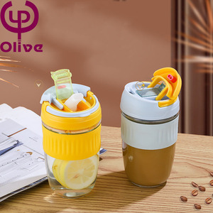 Taşınabilir çift kullanımlı çift süzgeç kahve ve ofis ve kamp için tek filtre cam saman ve kapak ile çay bardağı - Product Image 6