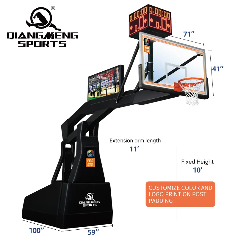 Soporte de aro de baloncesto portátil móvil Juego de interior Sistema de baloncesto portátil aprobado por FIBA hidráulico