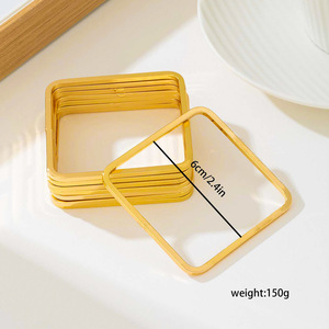 新款时尚廉价批发简约大朋克手镯金属几何方形光滑多层分层手镯 - Product Image 5