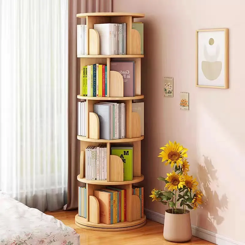 현대 책장 나무 간단한 원형 회전 책장 4/5 층 높이 회색 화이트 핑크 블루 옐로우 가구