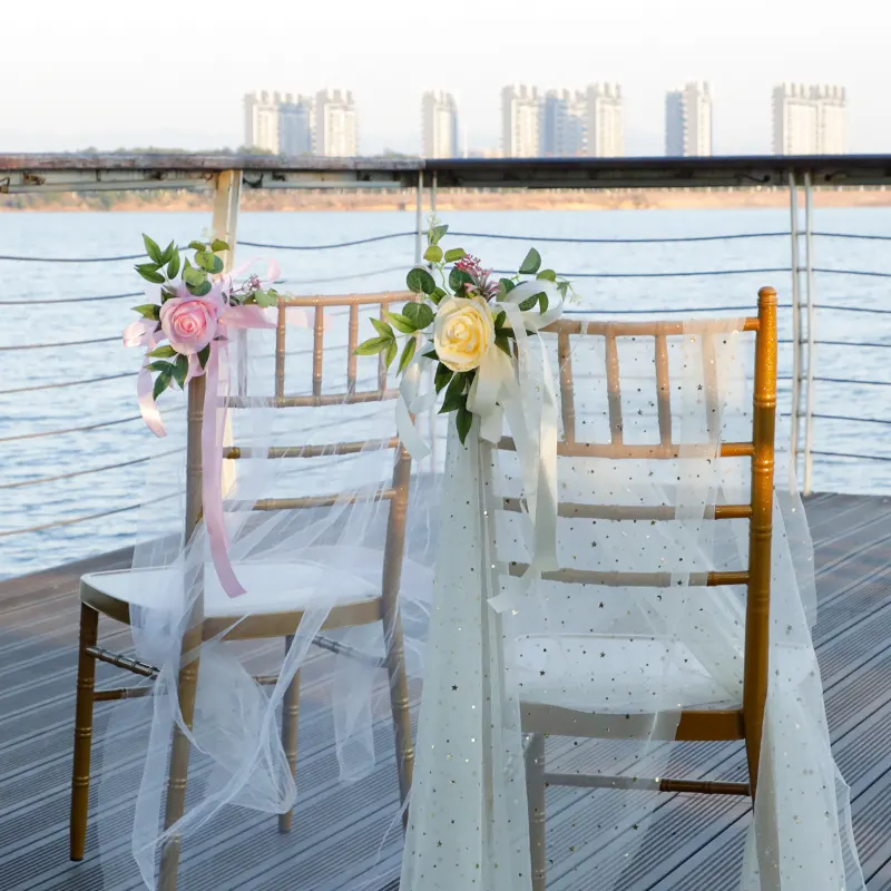 Nordic Outdoor Wedding Decoration Chair Sash Flowers Decorative Bouquet Wedding Chair Artificial FlowersPopular