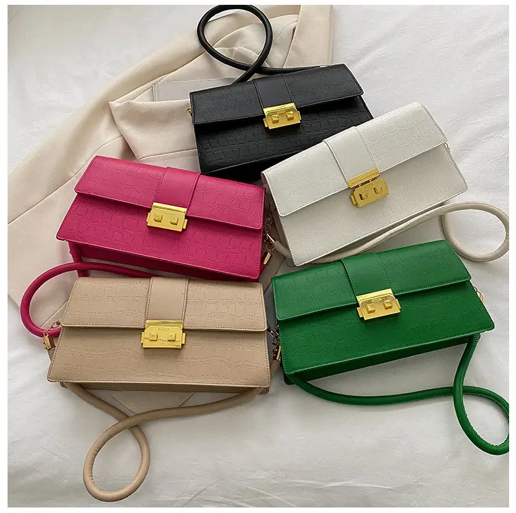 Wholesale Simple Locking Stone Underarm Shoulder Purses Bag Shopping Handbag For Ladies