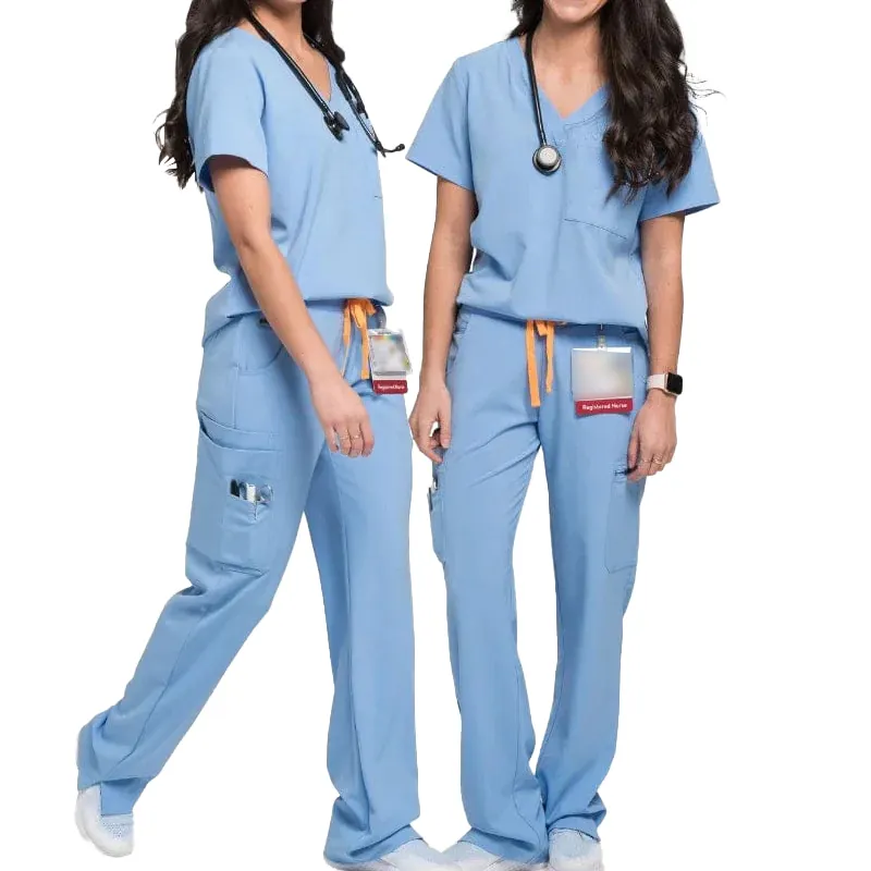YUHONG Custom Scrubs Uniforms Sets Anti Wrinkle Beauty Medical Uniform V Neck Tops Scrub Suit Nursing Scrubs for Women