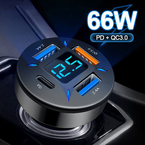 HY 3D 66W 4พอร์ตชาร์จในรถ, อะแดปเตอร์ชาร์จเร็ว PD <span class=keywords><strong>USB</strong></span> C อะแดปเตอร์โทรศัพท์ในรถยนต์สำหรับ iPhone 15 Xiaomi Huawei Samsung ที่จุดบุหรี่ของ Samsung