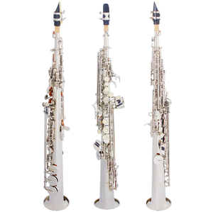 シルバーBb木管楽器シェルキーカーブパターンソプラノサックスサックスボックス付き - Product Image 1