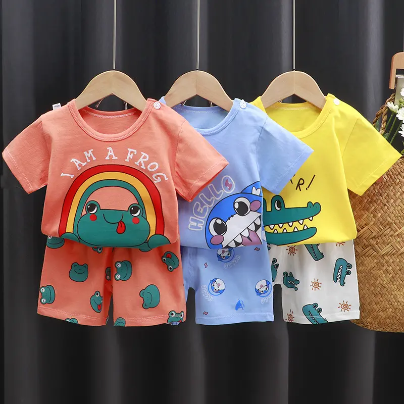 Costume à manches courtes en pur coton, vêtements d'été pour bébés, t-shirt pour enfants, vente en gros