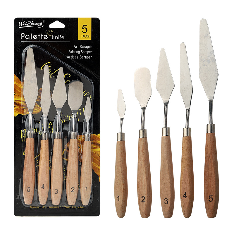 Manche en bois de hêtre ensemble de couteau à palette 5 pièces