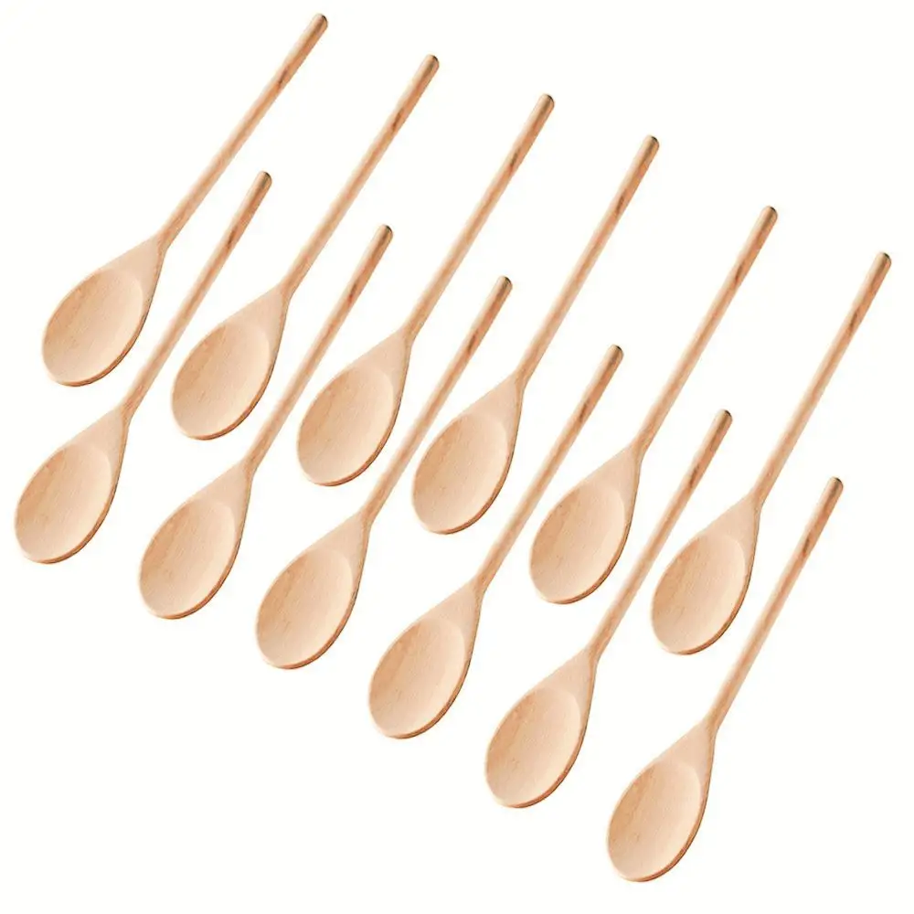 14/ 12/ 10/ 8 Inch Beechwood Long Handle Wooden Cooking Mixing Oval Spoons Baking Serving Utensils