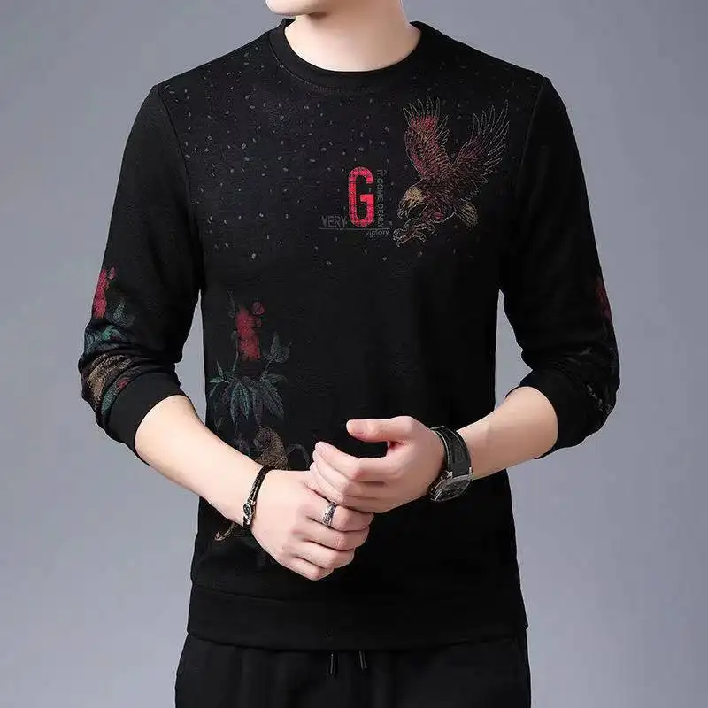 Camiseta de manga larga con cuello redondo para hombre de mediana edad, suéter suelto informal, nueva, Primavera, 2021