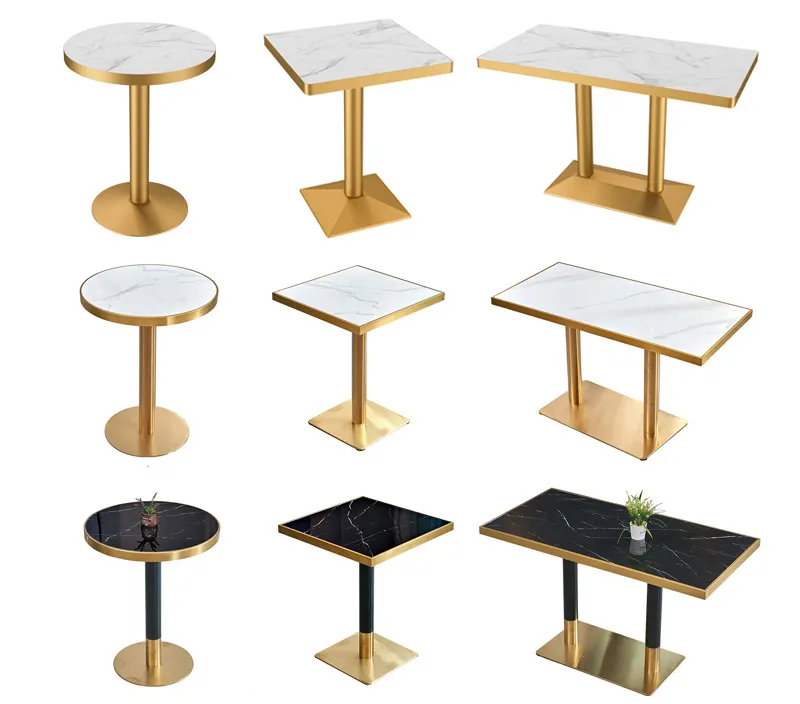 طاولة مكتبية رخامية بتصميم حديث طاولة مقهى مطعم ذهبية للوجبات السريعة