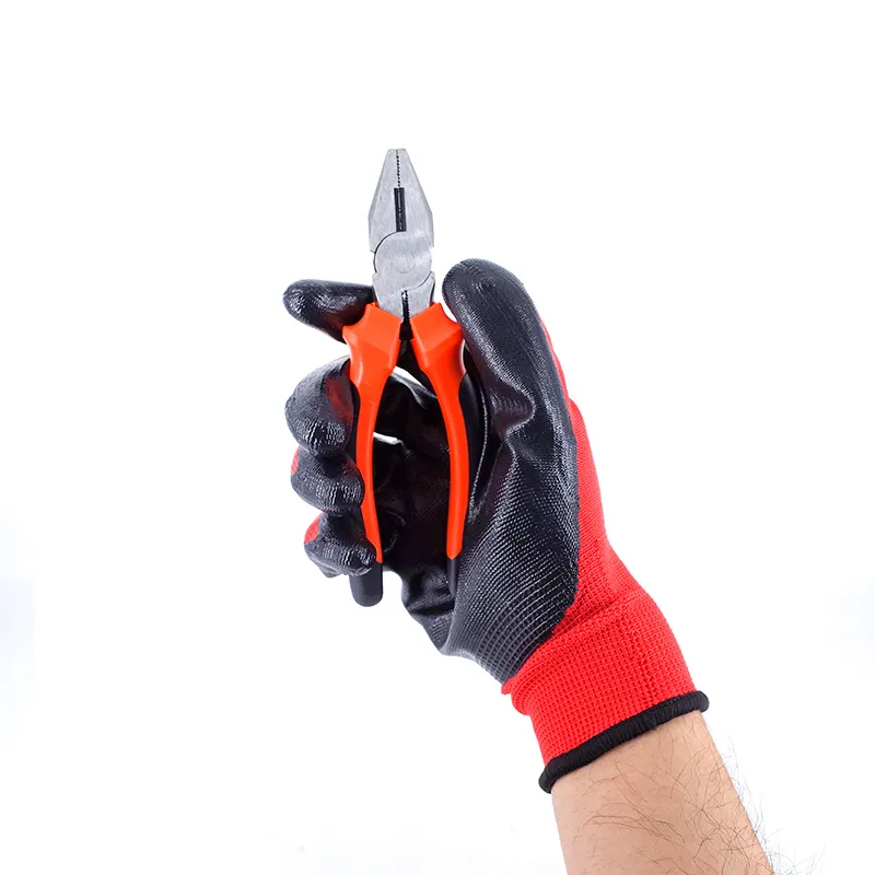 Gant de travail trempé en nitrile de revêtement de paume en nitrile rouge noir 13G de haute qualité pour le travail de jardinage d'été